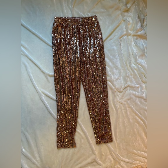 NWT Limited Edition Sequin Sparkly High Waisted Pants in Champagne - Francesca's - Picture 2 of 9